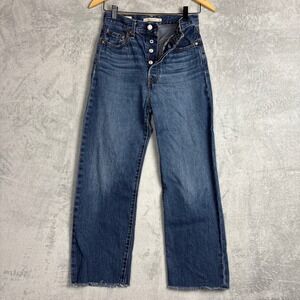 Levi's Ribcage Straight Ankle Jeans Dark Wash Button Fly Women's Size 26 Crop